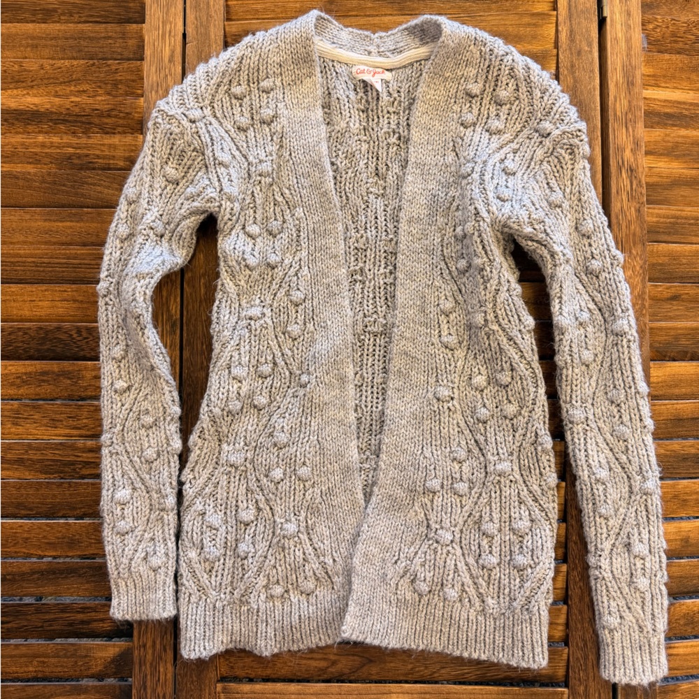 Cat & Jack Long Gray & Silver Textured Knit Sweater Girls Size M 7/8